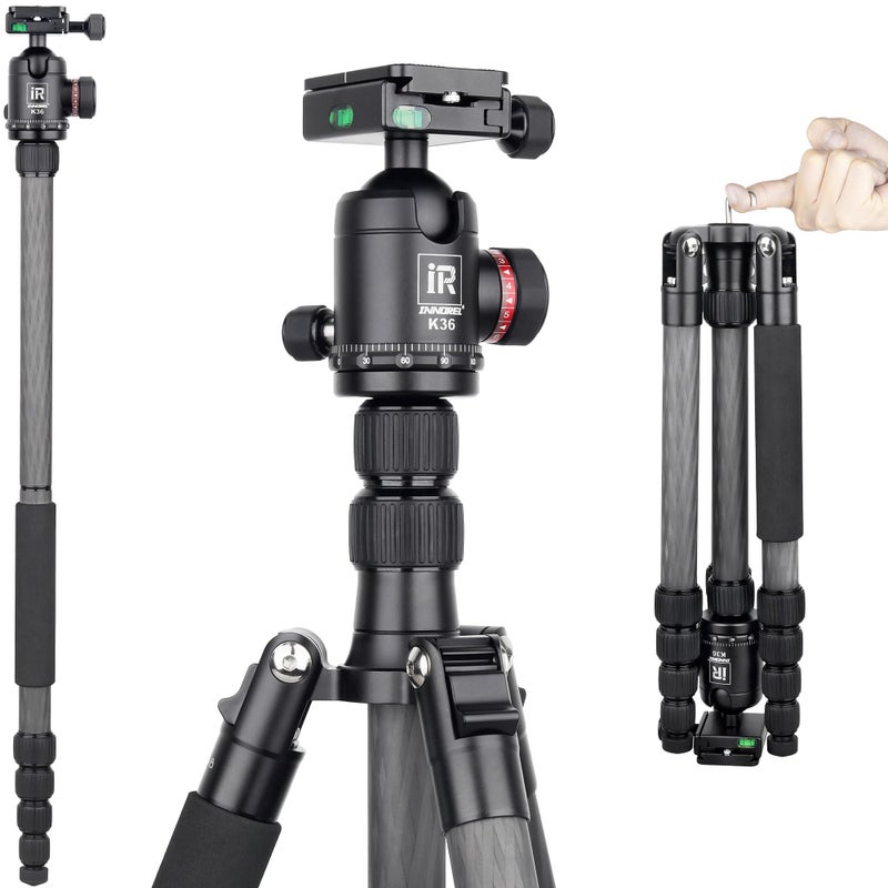 Innorel 10 Layers Carbon Fiber Travel Tripod Monopod-INNOREL RT55C with 36mm Panoramic Ball Head 360 Degree and Carrying Case Professional Lightweight Compact Tripods for Digital Camera Camcorder DSLR - Image 1